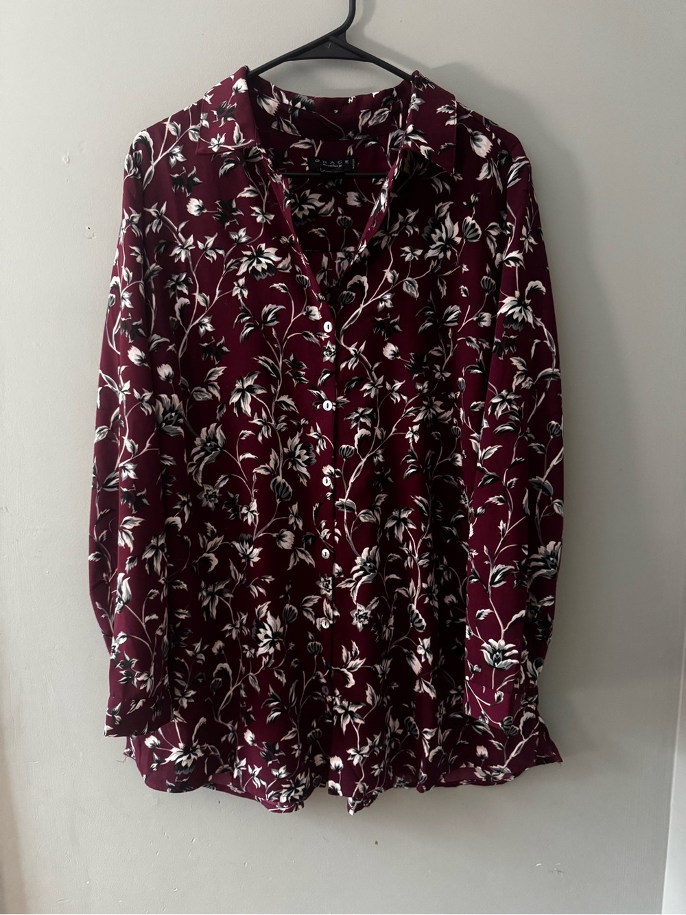 Grace Burgundy Floral Button-Down Shirt